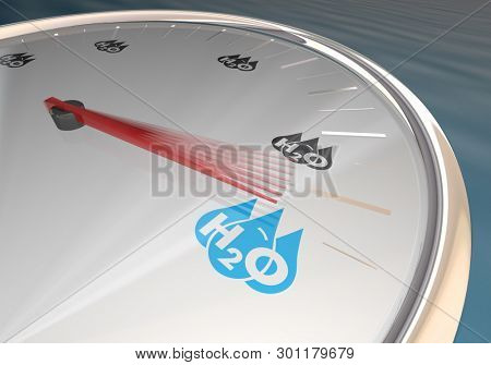 Water H20 Drinkable Clean Resource Speedometer Level Higher Rate 3d Illustration