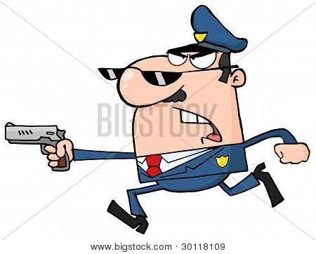 Policejní důstojník s pistolí