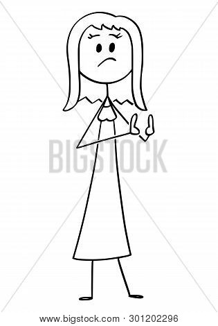 Cartoon Stick Figure Drawing Conceptual Illustration Of Discontent Woman Showing Something Is Too Sm