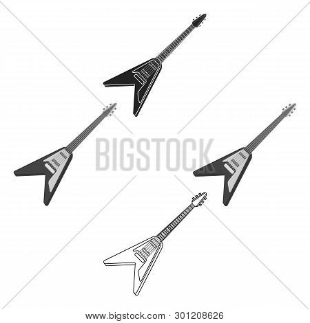 Electric Guitar Icon In Cartoon, Black Style Isolated On White Background. Musical Instruments Symbo