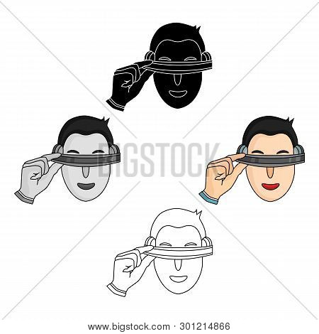 Player With Virtual Reality Headcartoon, Black Icon In Cartoon, Black Style Isolated On White Backgr