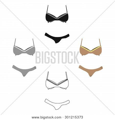 Bra And Panties Brown For Women. Female Swimsuit. Underwear .  Woman Clothes Single Icon In Cartoon,