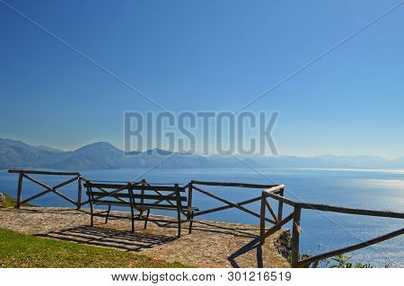 A Bench Overlooking The Gulf Of Policastro, In Italy
