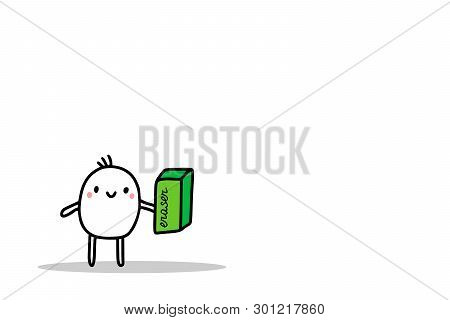 Cute Cartoon Men Holding Eraser Hand Drawn Illustration Vector