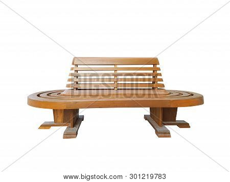 Wooden Bench Isolated On White Background With Clipping Path. Wooden Bench Waiting Chair For The Tra