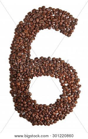 Number 6 From Coffee Beans Isolated On White Background