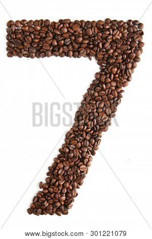 Number 7 From Coffee Beans Isolated On White Background