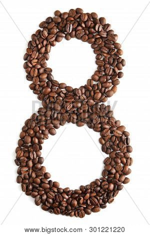 Number 8 From Coffee Beans Isolated On White Background