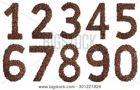 Collage Digits From Coffee Beans On White Background
