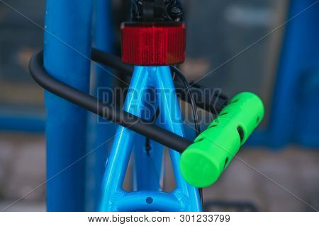 Bicycle Lime Green  U-lock On Bicycle Outdoors