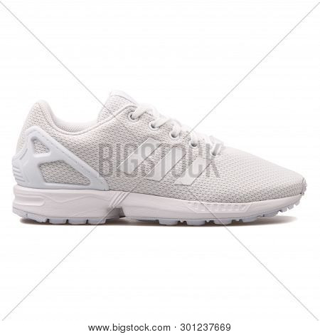 Vienna, Austria - August 10, 2017: Adidas Zx Flux White Sneaker On White Background.