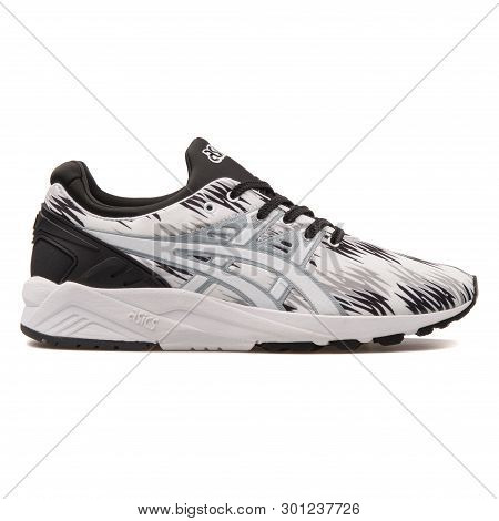 Vienna, Austria - August 10, 2017: Asics Gel Kayano Trainer Evo Black And White Sneaker On White Bac