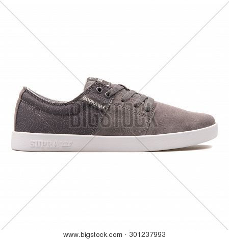 Vienna, Austria - August 10, 2017: Supra Stacks 2 Charcoal And White Sneaker On White Background.