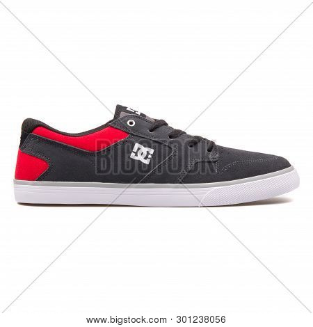 Vienna, Austria - August 10, 2017: Dc Argosy Vulc Grey And Red Sneaker On White Background.