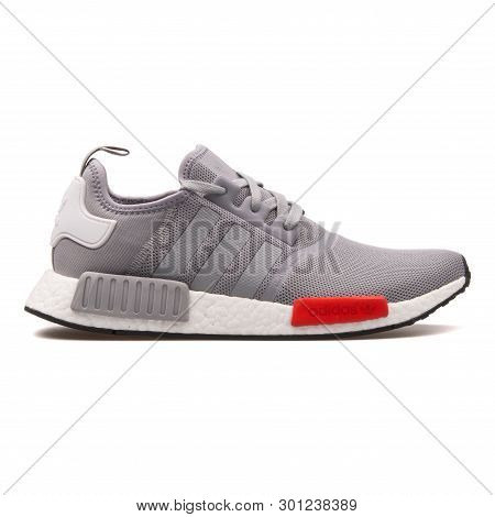 Vienna, Austria - August 10, 2017: Adidas Nmd Runner Grey Sneaker On White Background.
