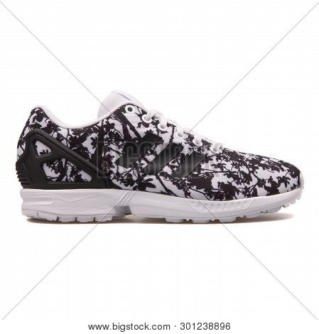 Vienna, Austria - August 10, 2017: Adidas Zx Flux Black And White Sneaker On White Background.