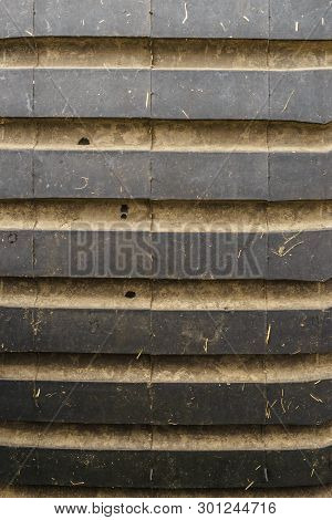 Textures, Patterns And Backgrounds Concept. Industrial Wavy Gray Tinware With Metal Elements