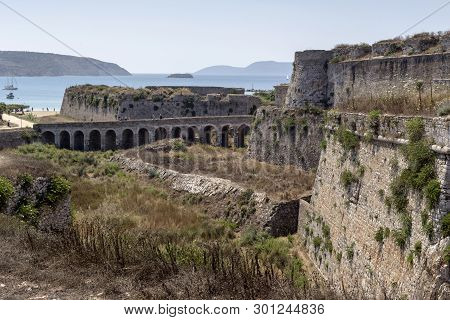 A View Of The Ancient, Venetian, Seaside Fortress On A Sunny Day (greece, Peloponnese, City Methoni)