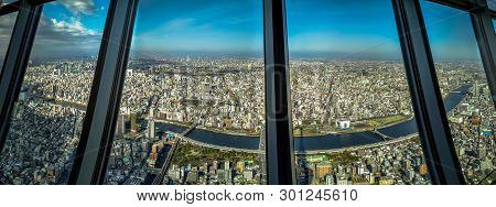 Tokyo, Japan - February 25 2017 : A Panoramic View From The Tokyo Skytree Middle Level