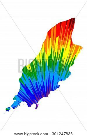 Isle Of Man - Map Is Designed Rainbow Abstract Colorful Pattern, Mann Map Made Of Color Explosion,