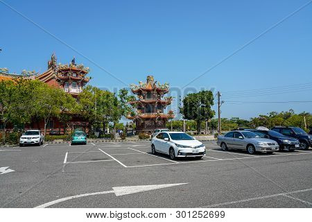 Tainan, Taiwan - April 13, 2019 : Sicao Dazhong Temple. Tainan Sicao Green Tunnel Ecological Park.