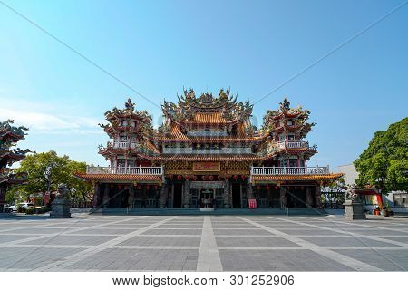 Tainan, Taiwan - April 13, 2019 : Sicao Dazhong Temple. Tainan Sicao Green Tunnel Ecological Park.
