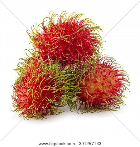 Rambutan Sweet Fruit Isolated Over White Background.