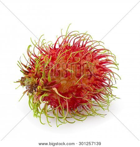 Rambutan Sweet Fruit Isolated Over White Background.