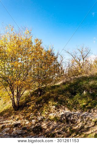 Beautiful Autumn Fall Nature In Cremean Mountains Chufut-kale, Bakhchisaray, Crimea On Landscape Vie