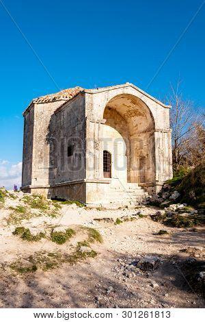 Old Stone Karaite Kenasy And Walls Of Medieval Cave City-fortress Chufut-kale In The Mountains, Bakh