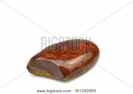 Egg Made Of Wood Nature For Paperweight, Exotic Wooden Beautiful Pattern On White Background