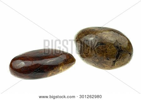 Egg Made Of Wood Nature For Paperweight, Exotic Wooden Beautiful Pattern On White Background