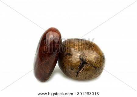 Egg Made Of Wood Nature For Paperweight, Exotic Wooden Beautiful Pattern On White Background