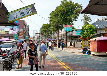 Tainan, Taiwan - April 13, 2019 :  Anping Old Street ( Yanping Street ). A Historic Street In Anping