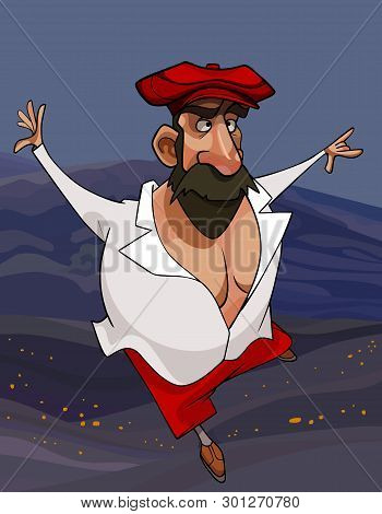 Cartoon Funny Hot Caucasian Man In A Red Cap Defiantly Dancing