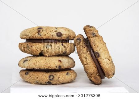 Stack Of Delicious Italian Sandwich Cookies Baci Di Dama Or Ladys Kisses Made With Hazelnut Flour, C
