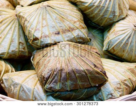 Steamed Fried Rice In Lotus Leaf Close Up