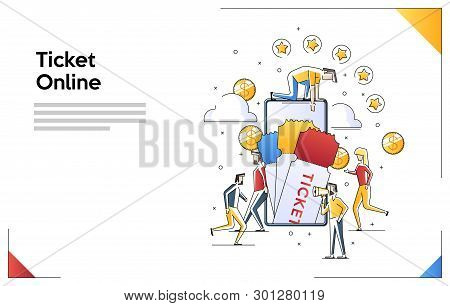 Online Ticket Concept. Buying Tickets With Smartphone. Buy Ticket Online. Schedule Design Tickets Ar