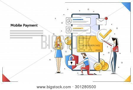 Modern Flat Line Art Concept Of Online Shopping With Decorated Small People Character For Website An