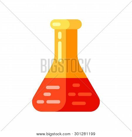 Icon Of Chemical Test Tube In Flat Style. Illustration Isolated On White Background.