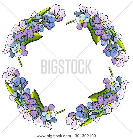 Floral Wreath Of Flowers Of Myosotis On A White Background