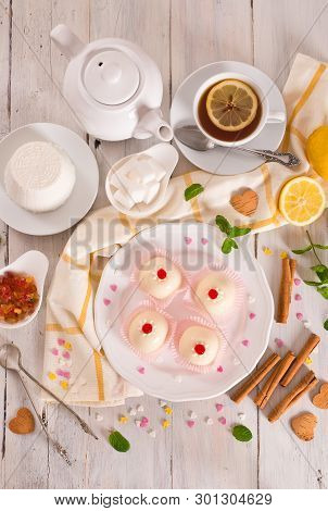 Sicilian Ricotta Cake (cassata) On White Dish.