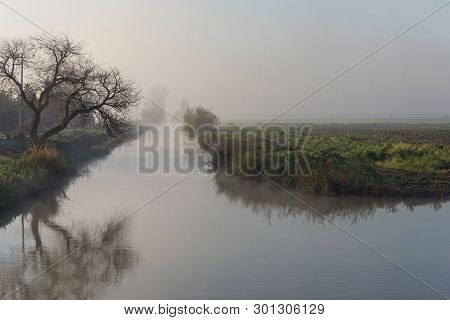 Hula Valley At Sunrise In Northern Israel. Nature Reserve