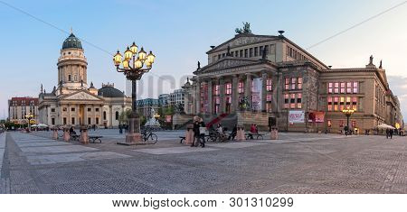 Berlin, Germany - April 30, 2016: Gendarmenmarkt Square In Berlin Early In The Evening. The Square W