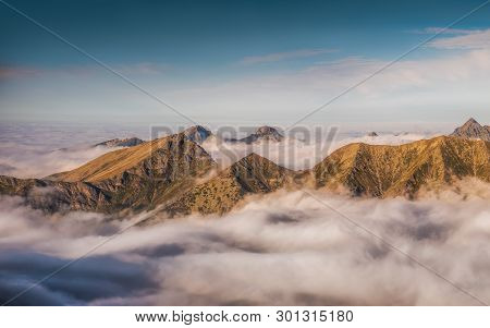 Mountains With Inversion At Sunset As Seen From Rysy Peak In High Tatras, Slovakia