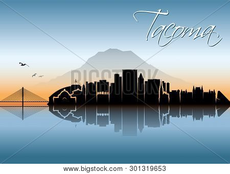 Tacoma Skyline - Washington, United States Of America, Usa - Vector Illustration