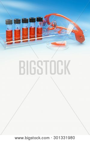 Vertical Scientific Background In Blue And Red, Space For Your Text. Biological Or Medical Samples A