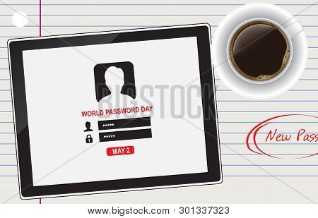 Coffee Cup With Coffee And Tablet For Holiday Password Day