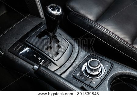 Novosibirsk, Russia - May 15, 2019:  Mazda Cx-5,close-up Of The Accelerator Handle And Buttons. Phot