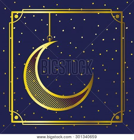 Golden Frame With Moon Crescent Hanging Vector Illustration Design